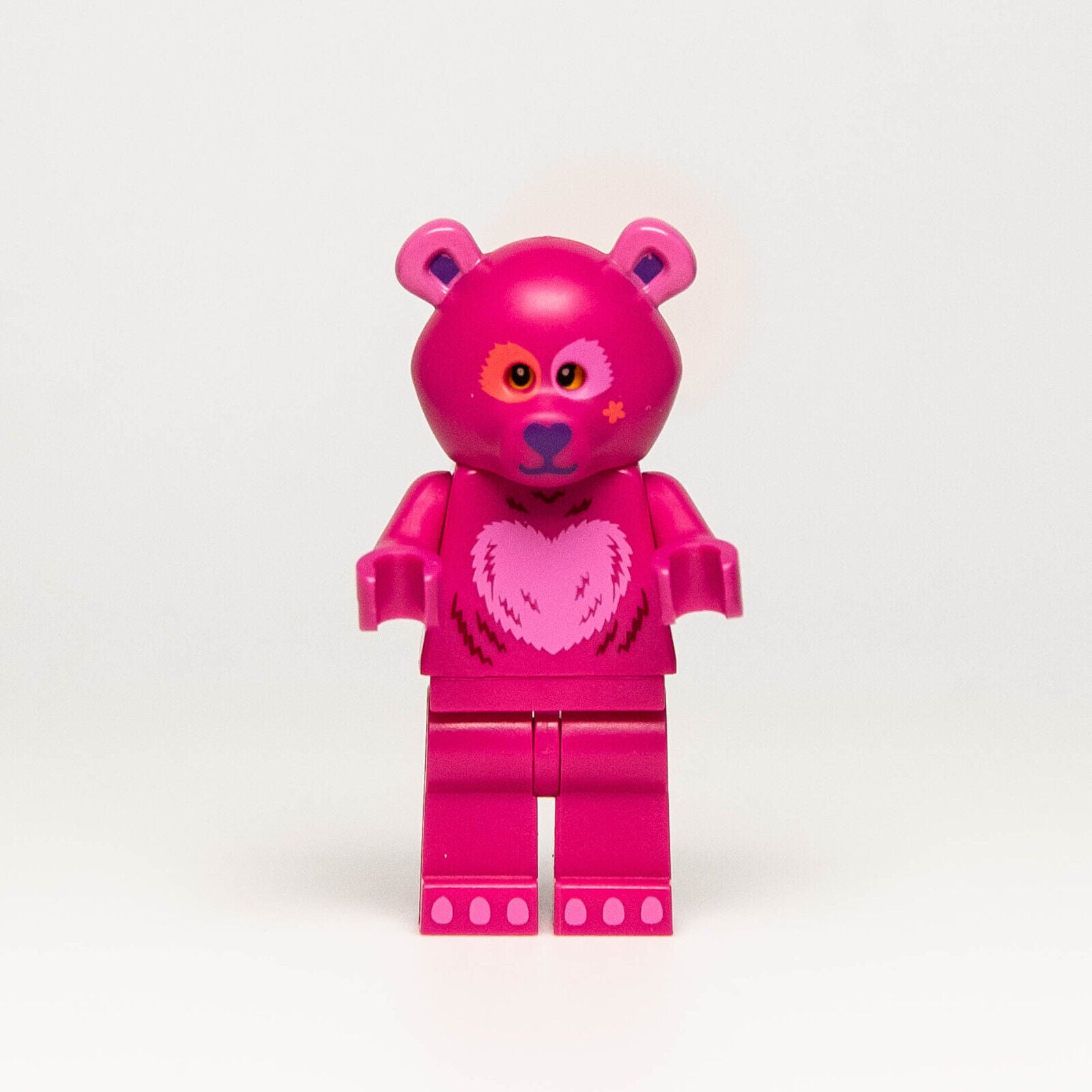 Lego Store 2022 BAM Minifigure - Magenta Pink Heart Love Bear Costume Guy (hol - StudBee